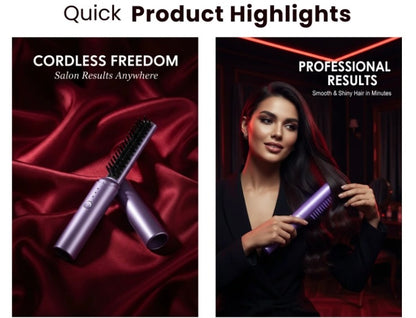 Meneflix Portable Mini Hair Straightener Cordless Rechargeable Mini Adjustable Hair Straightener Hot Comb